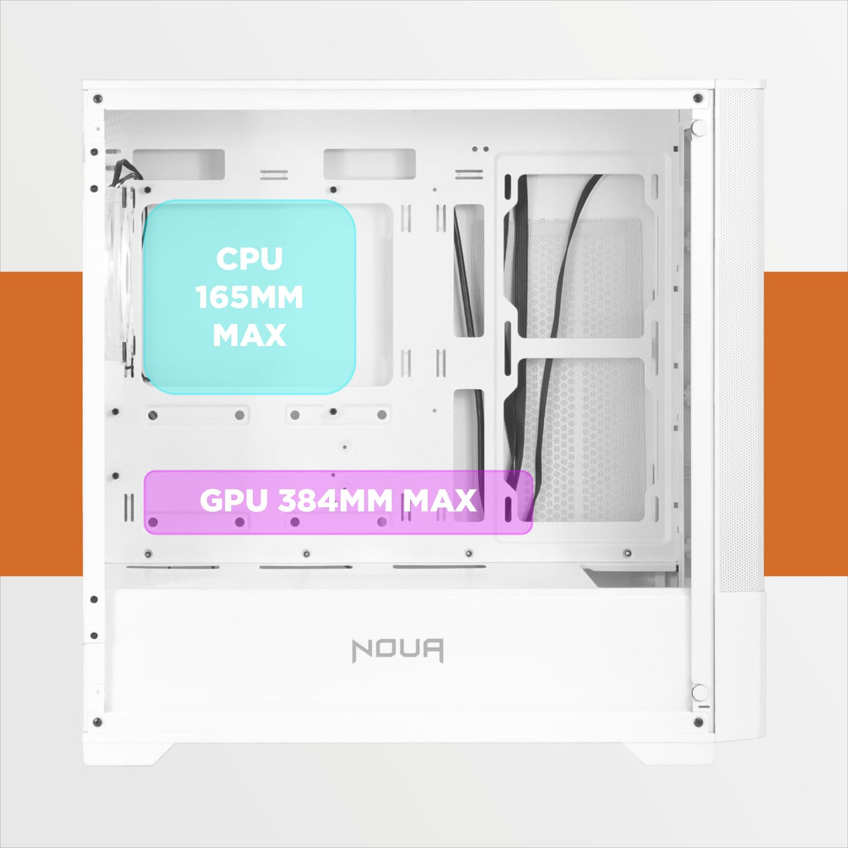 Noua Fobia L111 Blanco Micro ATX para PC Gaming Mini Tower 0.60MM SPCC Ventilador LED ARGB Direccionable Frontal Malla y Panel Lateral de Vidrio Templado Cierre Magnético