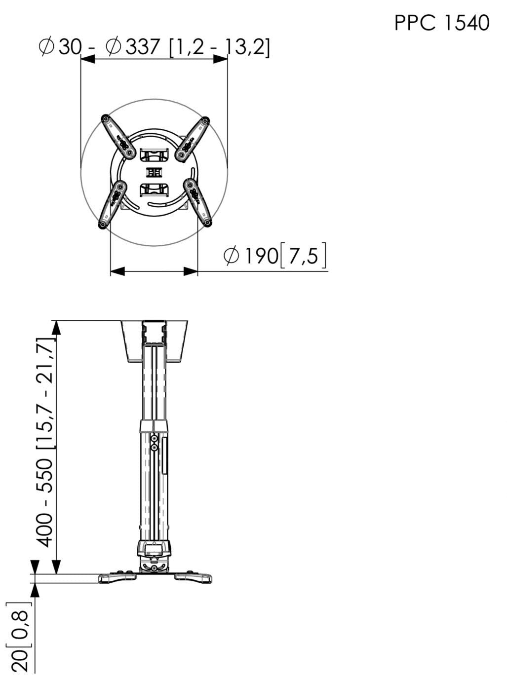 Vogel's PPC 1540 - Soporte de techo para proyector (550 mm), color plata