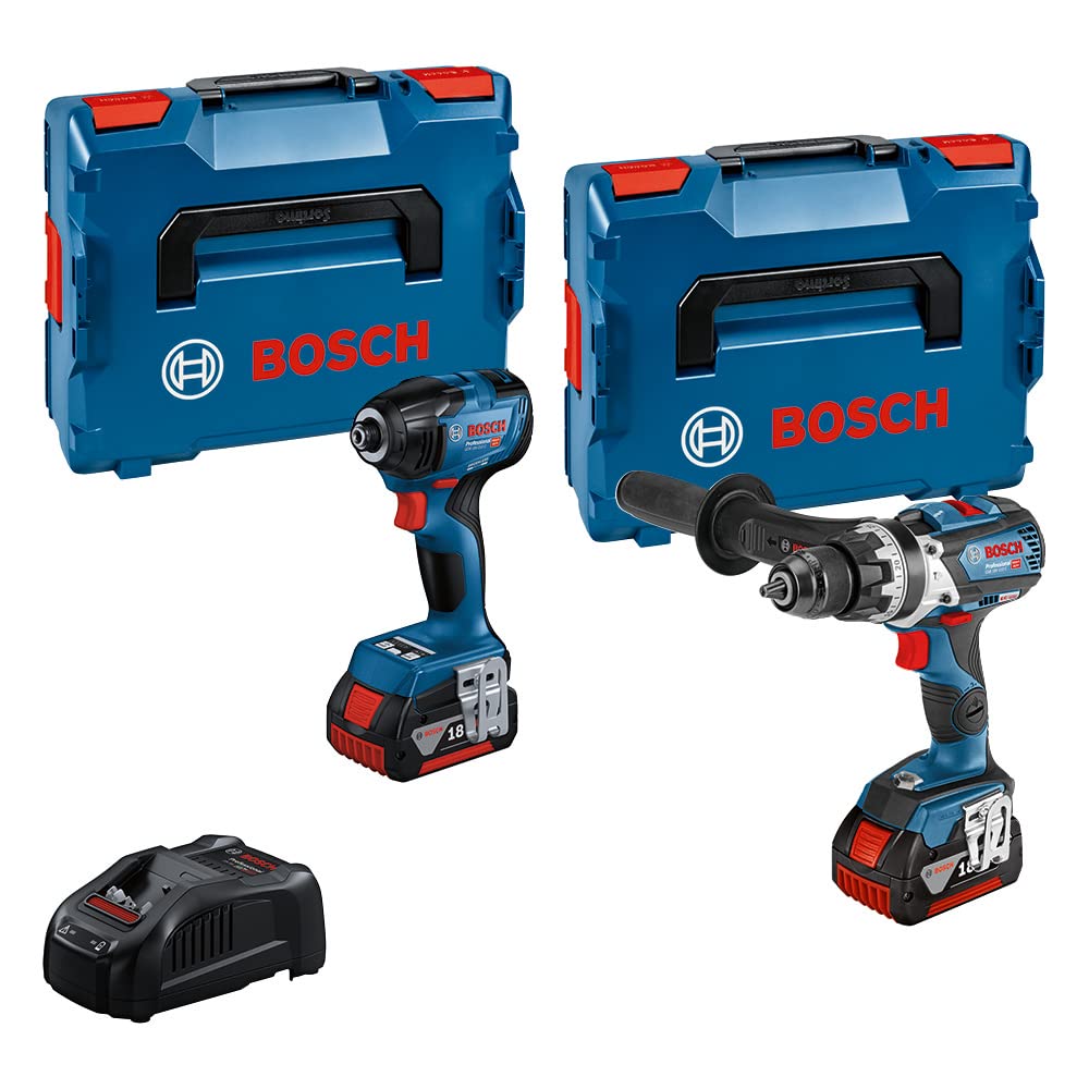 Bosch Professional 18 V System GSB 18V-110 C + GDR 18V-210 C - Set taladro percutor + atornillador de impacto a batería (2 baterías x 5.0 Ah, en L-BOXX)