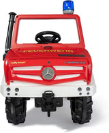 Rolly Toys Fire Unimog 038275 - Camión de Bomberos edición 2020 con Remolque (Coche a Pedales de 3 a 8 años, jeringuilla, Intermitente, Cambio de Marchas, Freno)