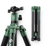 Fotopro X-Aircross 3 - Trípode de Fibra de Carbono Ultraligero para cámara de Viaje de 62 Pulgadas, Carga máxima de 22 Libras, Color Verde