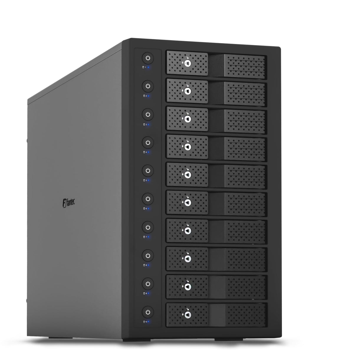 FANTEC 10x USB3.2 Gen2 10G Hard Disk Docking Station for 10x SATA 3.5/2.5 Inch SSDs and HDDs. Transfer Rates up to 10Gbit/Sec, no Tools Required, 2X USB Cable. Metal housing Black