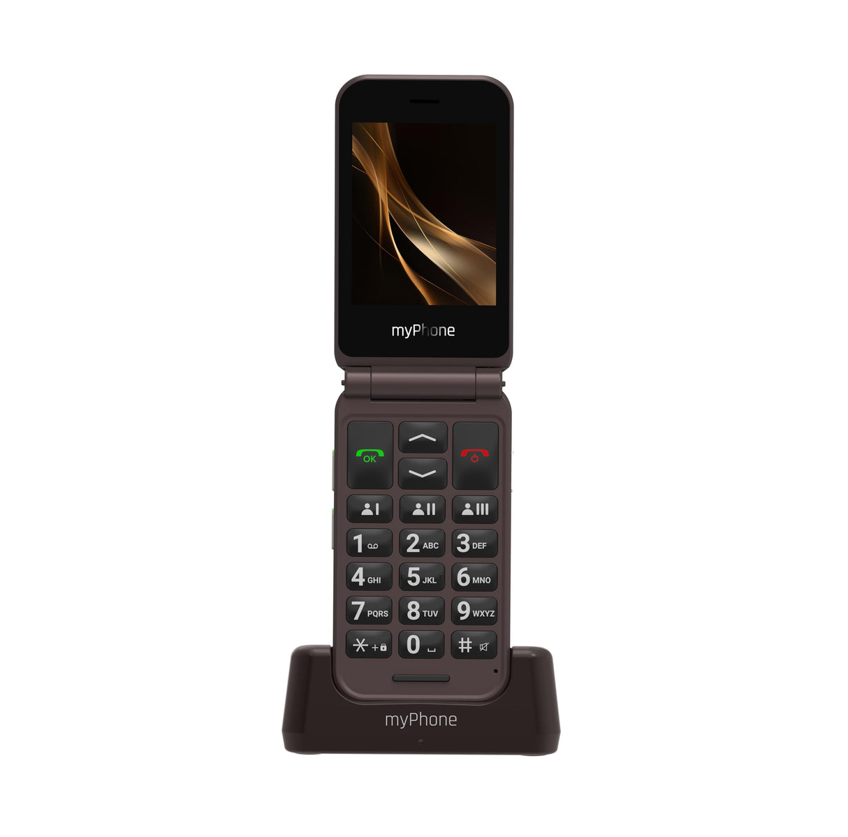myPhone Harmony LTE Teléfono móvil de Tapa para Mayores sin Contrato, Botón SOS, Teclas Grandes, Pantalla 2,8"+ 1,44", Cámara 2 MP, Base de Carga, 4G, Batería 1300 mAh, Bluetooth – Praline Collection
