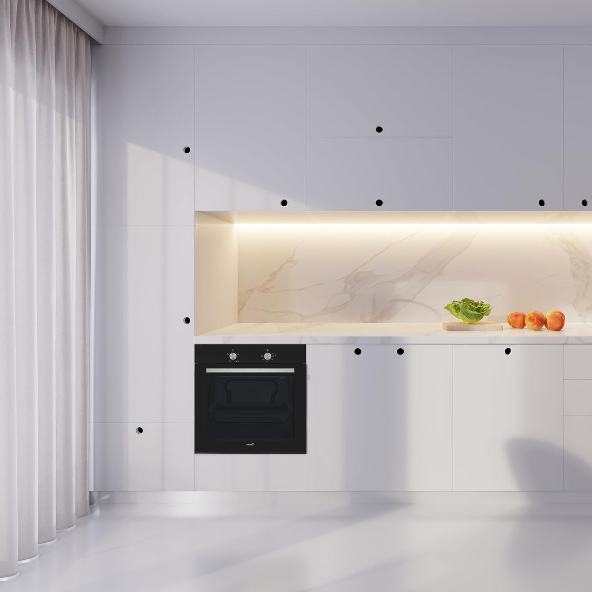 Cata Horno Estático SES 6004 BK 4 Funciones Puerta Panorámica Full Glass Limpieza AquaSmart Iluminación Interior Ancho de 60 cm Gran Capacidad 62 L Iluminación Interior Acabado Inox Cristal Negro