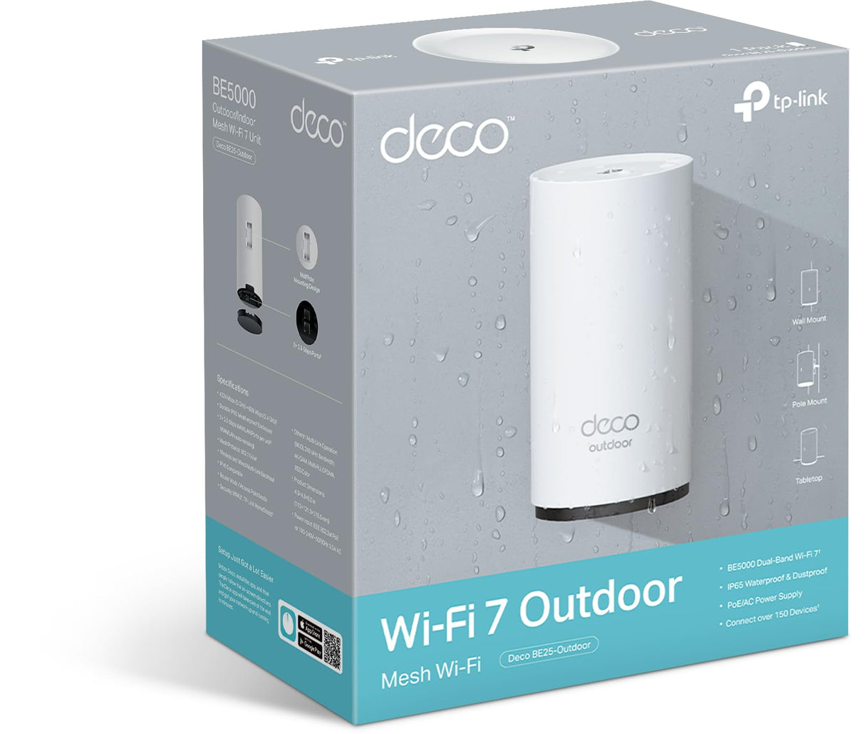 TP-Link Deco BE25-Outdoor(1-Pack) – Sistema Wi‑Fi 7 Mesh de Doble Banda (BE3600, 3,6 Gbps), 2 Puertos 2,5 Gbps, MLO, AI‑Roaming, HomeShield