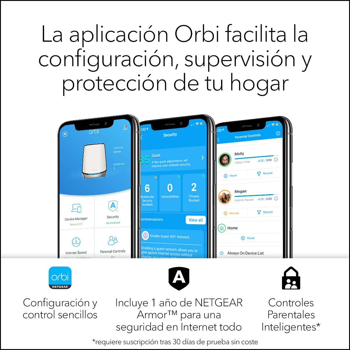 NETGEAR Orbi Mesh WiFi 6 (RBK862S) |WiFi Mesh Router con 1 satélites extensores | Cobertura Mesh Tribanda AX6000 para toda la casa de hasta 360 m2 y 100 Dispositivos