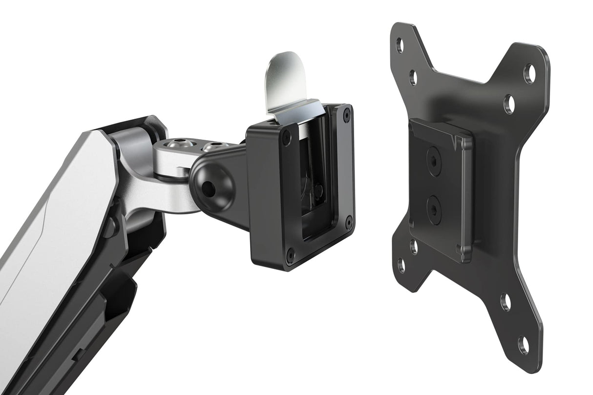 DIGITUS Soporte para monitor - Abrazadera y resorte de gas - 2 monitores - hasta 27 Pulgadas - hasta 2X 8 kg - VESA 75 & 100 - Plata/negro
