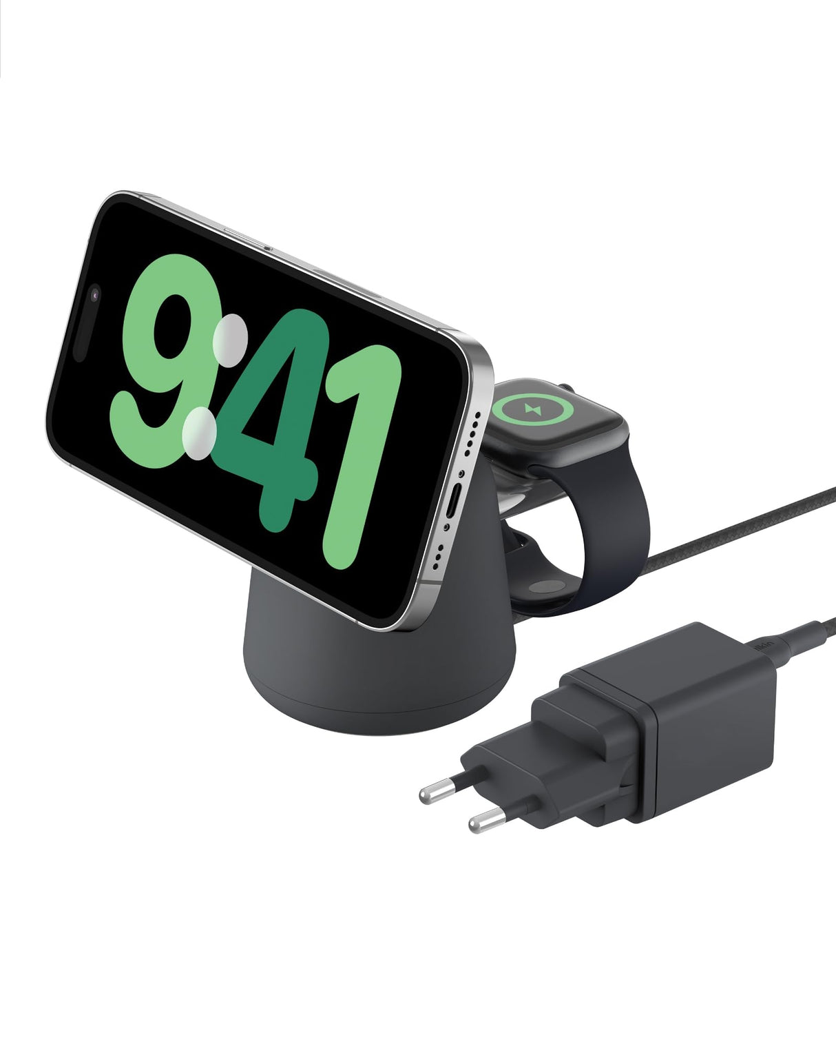 Belkin BoostCharge Pro Cargador inalámbrico 2 en 1 con Qi2 de 15 W, estación de Carga con MagSafe para iPhone Series 16, 15, 14, 13 y 12, Apple Watch, AirPods y Otros, Fuente de alimentación, Negro