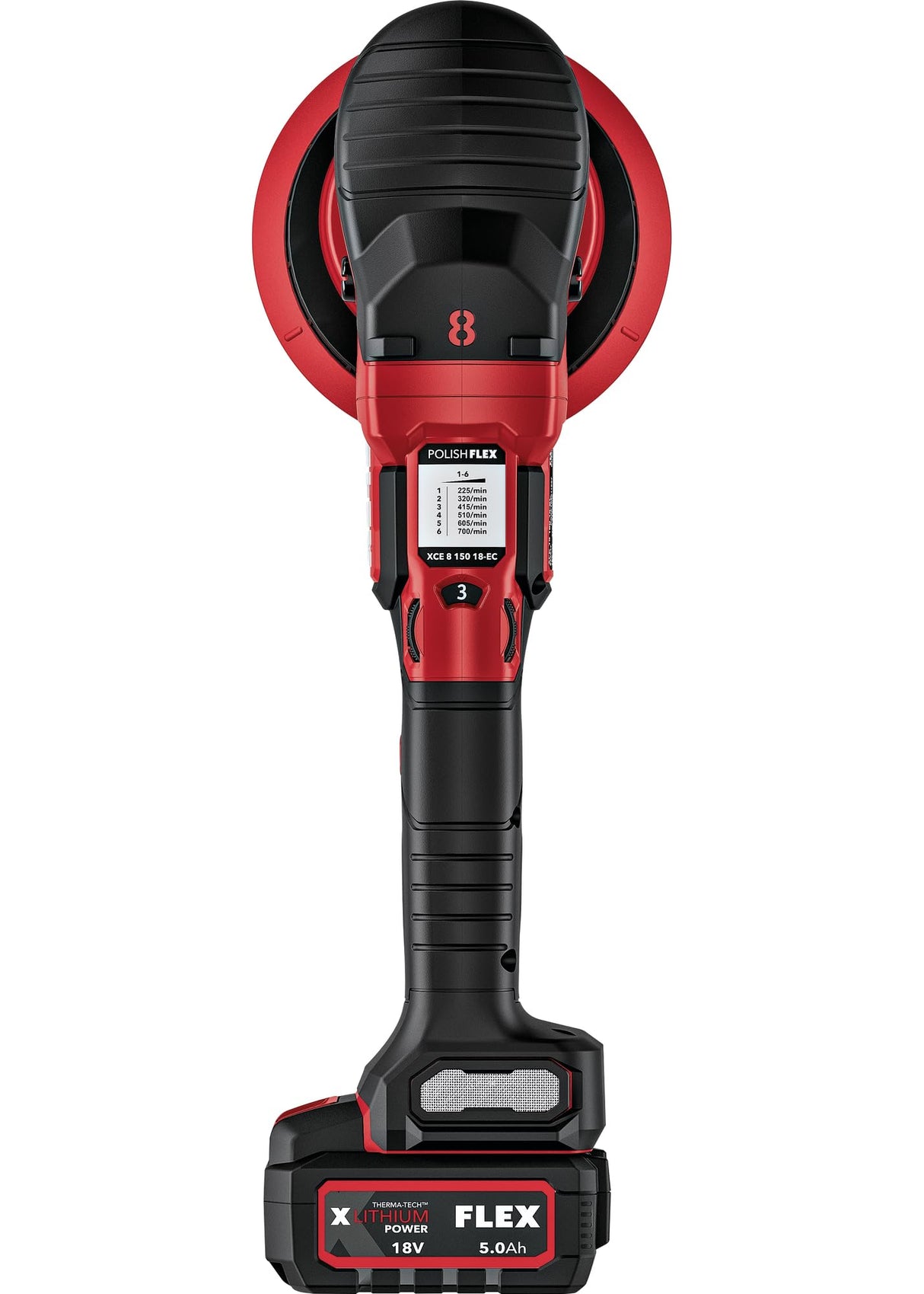 Flex 533020 - Pulidora excéntrica con batería (18 V, XCE 8, 150 y 18-EC, incluye interruptor de gas, fácil ajuste de velocidad, ergonómico)
