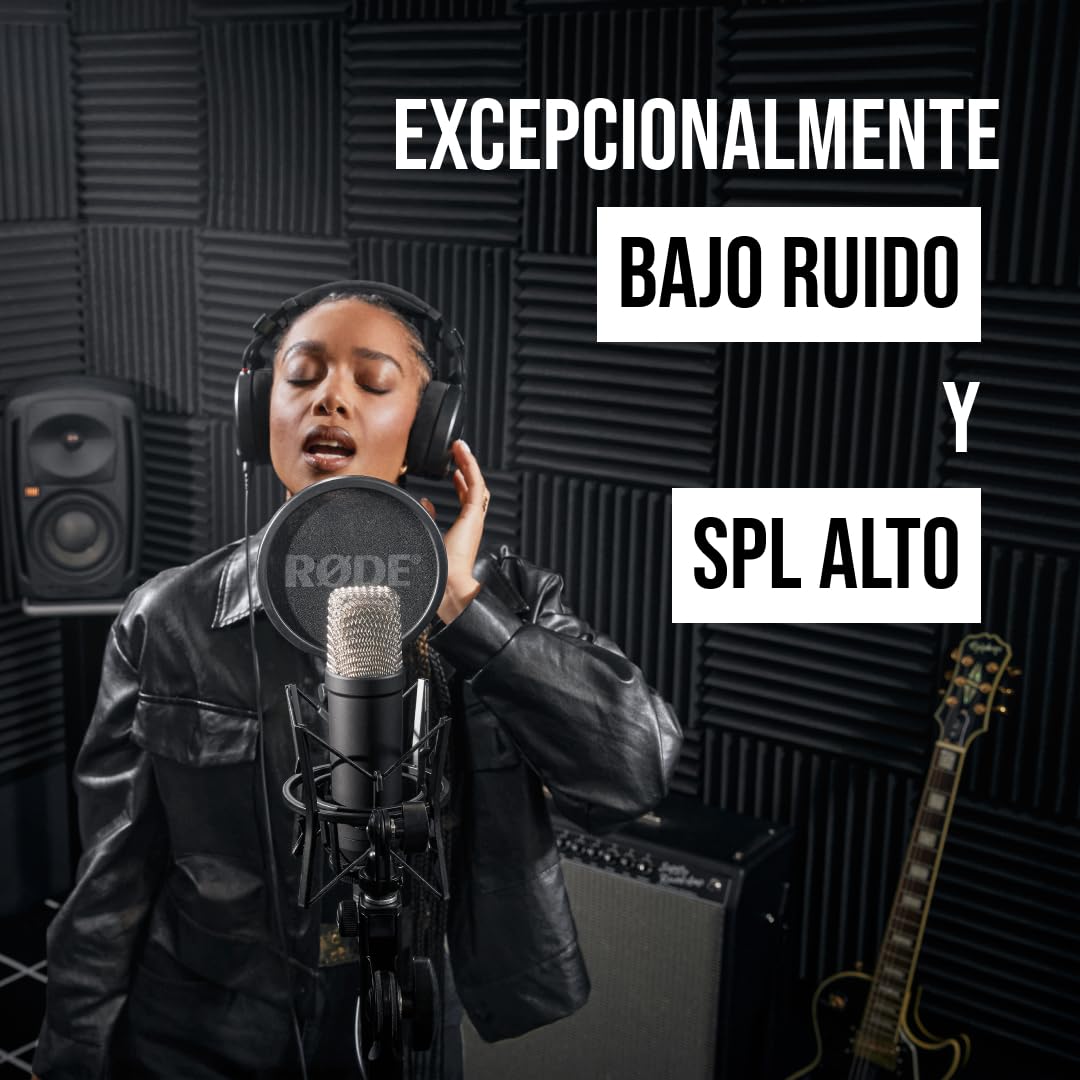 RØDE NT1 Signature Series micrófono de condensador de gran diafragma de la con soporte antivibraciones, filtro antipop y cable XLR para producción musical, grabación de voz, streaming y podcasting