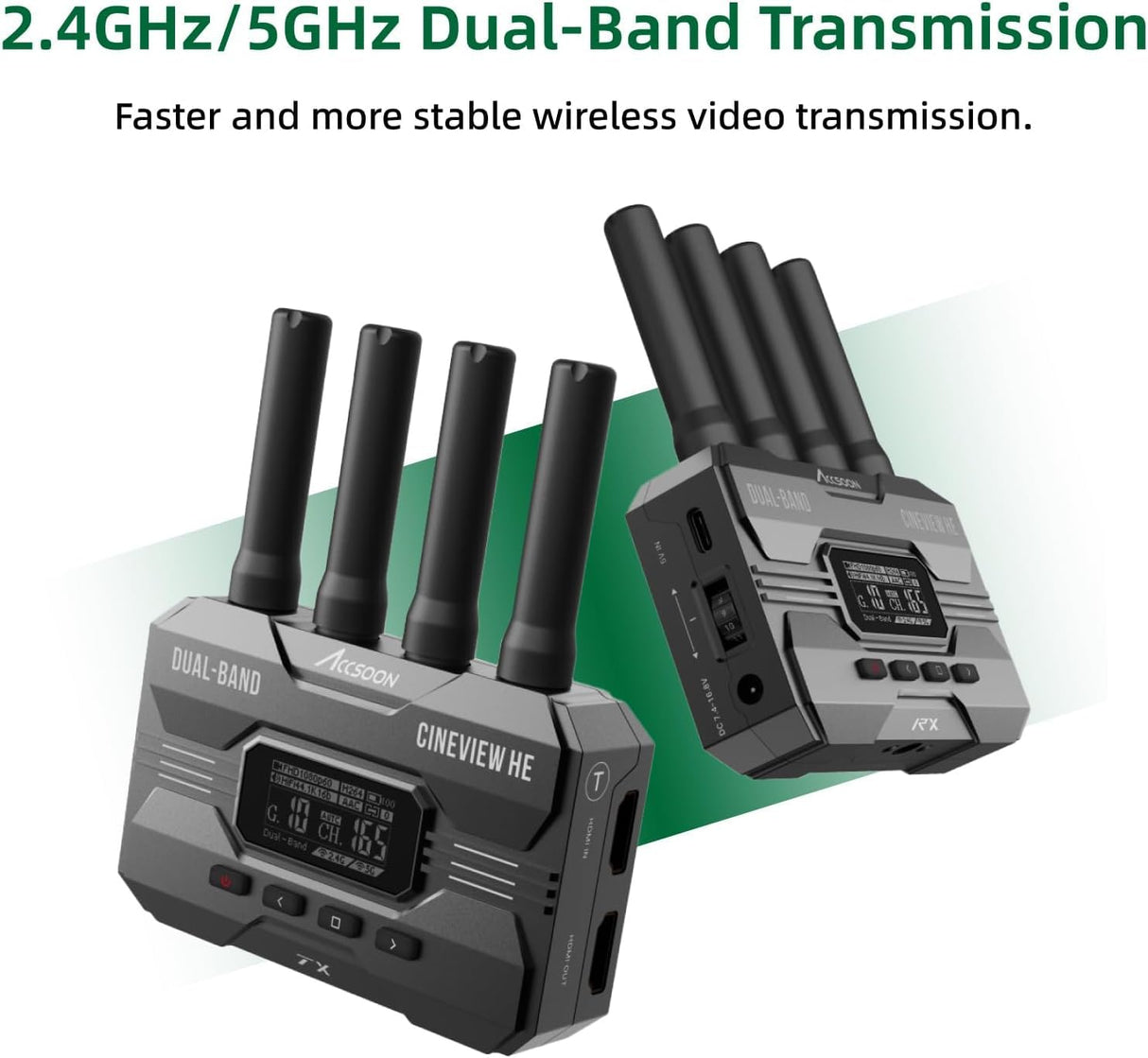 Accsoon - CineView SE - Transmisor TX - SDI/HDMI - 1080p 23.98/24/25/29.97/30/50/59.94/60fps - Pantalla OLED - Rango de transmisión 1200ft - Latencia <0.05s