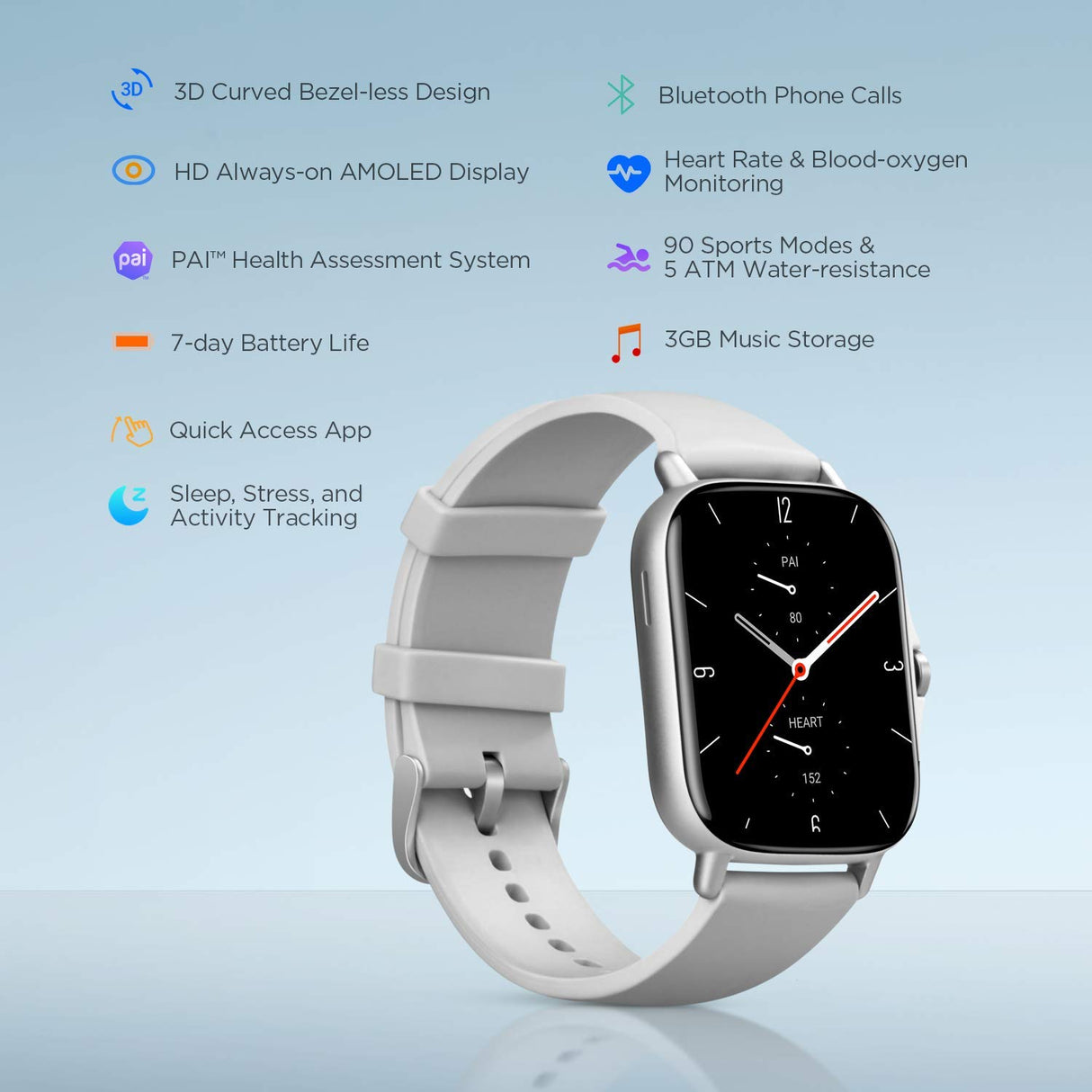 Amazfit GTS 2 Smartwatch - Reloj de pulsera Inteligente con llamada bluetooth, 90 modos deportivos, Monitor de saturación de oxígeno, Sangre y de Frecuencia Cardíaca, 3 GB Gris