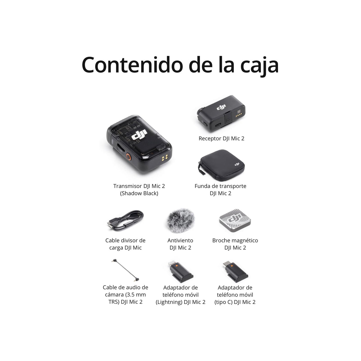 DJI Mic 2 (1 TX+1 RX), micrófono inalámbrico con cancelación de Ruido Inteligente, grabación Interna Flotante de 32 bits, Sonido optimizado, 250m de Alcance, micrófono para iPhone y Android