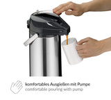 alfi GETRÄNKESPENDER 2,2 l, jarra con bomba de acero inoxidable pulido con inserción de vidrio duro, bomba integrada, mantiene el calor 12 horas y el frío 24 horas, 24 tazas, fondo 360°, para catering