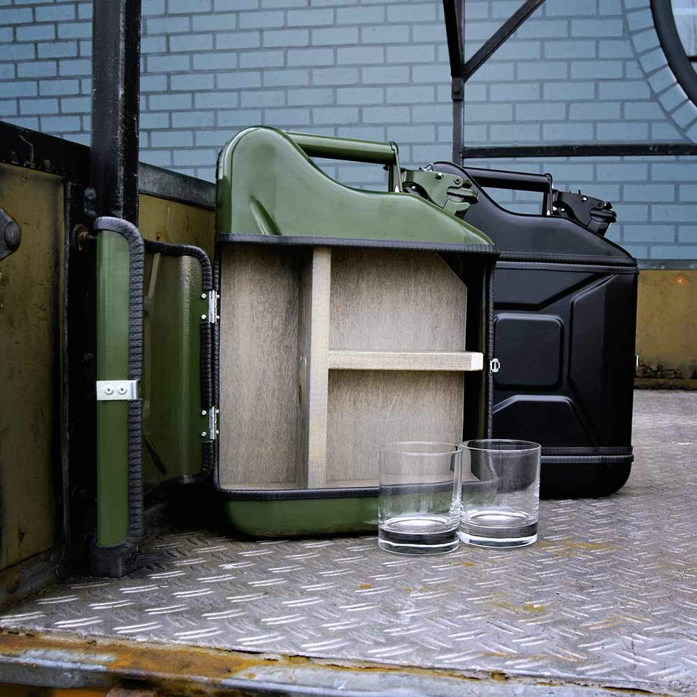 mikamax – Jerrycan Set de Regalo – Canister –Whiskey Bar - Bidon – 10L – Negro- con Dos Vasos de Whisky - 39 x 29 x 13 cm