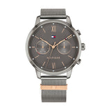 Tommy Hilfiger Reloj Analógico de Cuarzo Multifunción para Mujer con Correa de Malla de Acero Inoxidable Gris - 1782304