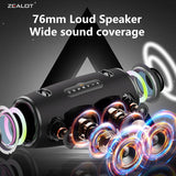 Zealot Altavoz Bluetooth Grande 80W de Potencia con Luz LED, Altavoces Inalámbricos 16000mah Batería, Autonomía de 40 Horas, Puerto de AUX, USB, Tarjeta TF, Bluetooth 5.2, IP67 Impermeable, Negro