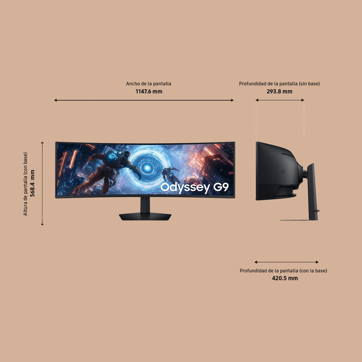 Samsung LS49FG916EUXEN, Monitor Odyssey G9 G91F DQHD de 49" (5120 x 1440, 32:9, 144Hz, 1ms(GTG), FreeSync Premium Pro, VESA DisplayHDR 600, Negro