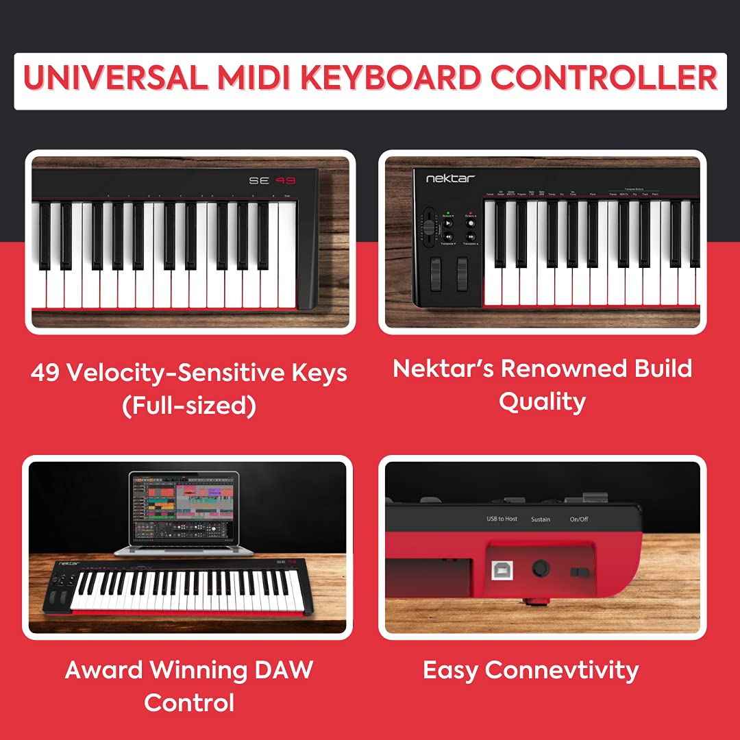Nektar Controlador de teclado MIDI USB SE49 con integración Nektar DAW