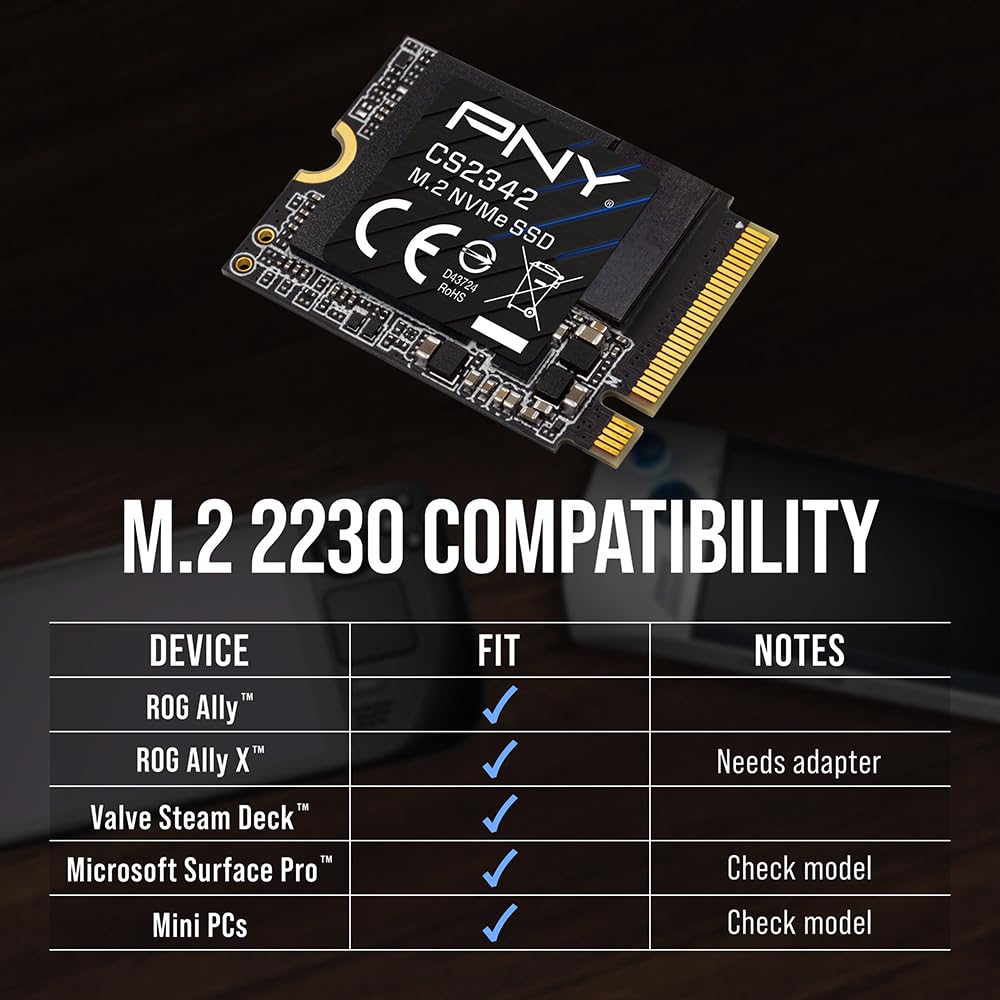 PNY CS2342 M.2 2230 2TB NVMe Gen4 x4 SSD - hasta 7.300 MB/s de Lectura y 6.000 MB/s de Escritura - M230CS2342-2TB-TB