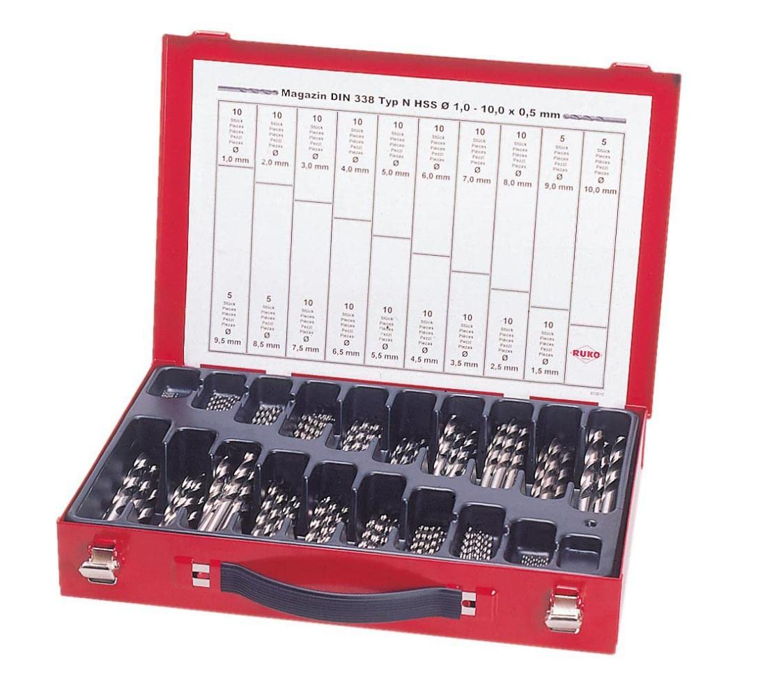 Ruko 215200 - Juego de 170 brocas DIN 338 Tipo N HSS Cobalto rectificadas, con split point