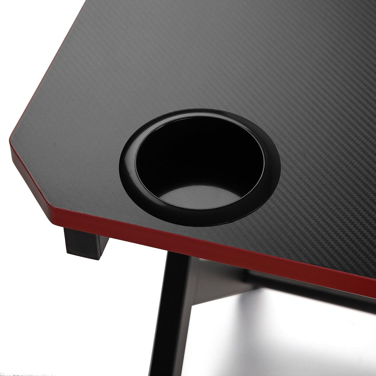 Versa Pablo Mesa Gaming para el Ordenador, Mesa para la Habitación o Estudio, Soporte Cascos y Bebida, Medidas (Al x L x An) 76 x 60 x 120 cm, Madera y Metal, Color Negro y Rojo