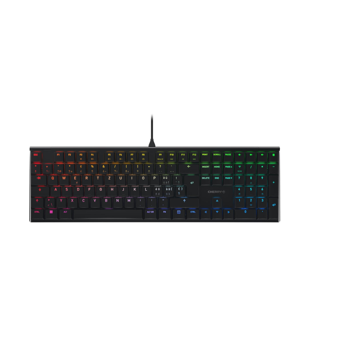CHERRY MX 10.0N RGB, Teclado Gaming Mecánico Plano, Distribución de Teclado Suizo (QWERTZ), con Cable, Switches Originales CHERRY MX LOW PROFILE RGB SPEED, Negro