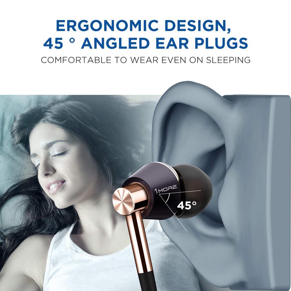 1MORE Triple-Driver HiFi Auriculares In-ear Hi-Res Audio con Cable Integrado de Control Remoto y Micrófono para iPhone y Android Teléfono móviles,E1001 Oro