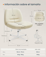 SONGMICS HOME Silla de Oficina, Estilo Contemporáneo con Base en Cruz, Asiento Ancho y Cómodo, Altura Ajustable, Silla Giratoria, Tela de Lino de Algodón, Blanco Crema OBG046W01