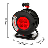 Velamp Alargador eléctrico con enrollacables 50 m – 4 tomas polivalentes (Schuko + 10/16 A) – Enchufe grande 16 A – Interruptor de protección – Cable eléctrico multipolar 3G sección 1,5 mm²