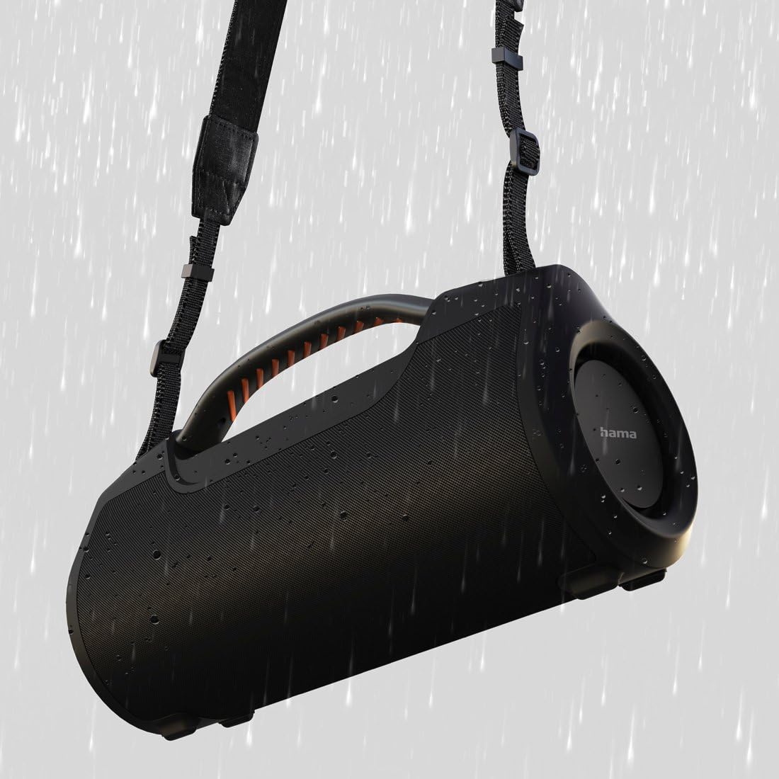 Hama Altavoz móvil inalámbrico IPX6, estéreo, Bluetooth 5.0, portátil, 60 W, Manos Libres, batería Duradera, para Fiestas, batería Externa integrada, Mini Jack de 3,5 mm, AUX, Color Negro