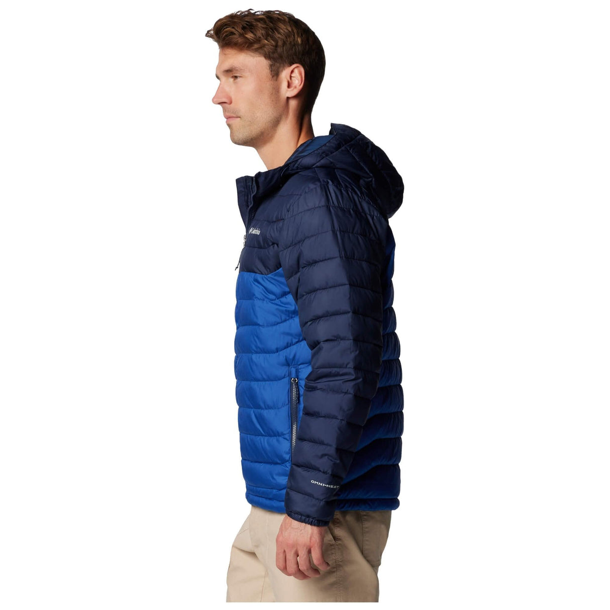 Columbia Powder Lite 2-Chaqueta con Capucha Acolchada, Mountain Blue/Collegiate Navy, L para Hombre