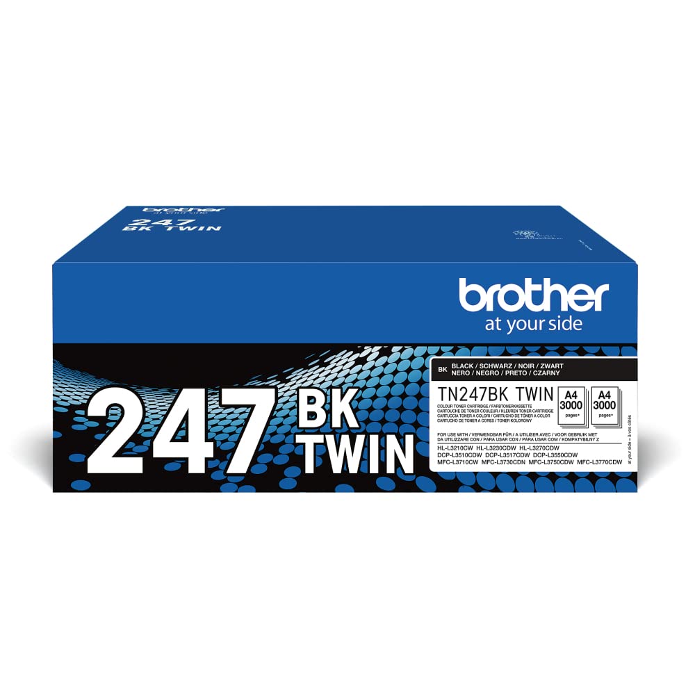 Brother TN247BKTWIN Pack de 2 cartuchos de tóner negro de larga duración, Para las impresoras HLL3210CW, HLL3230CDW, HLL3270CDW, DCPL3510CDW, DCPL3550CDW, MFCL3710CW, MFCL3750CDW, MFCL3770CDW