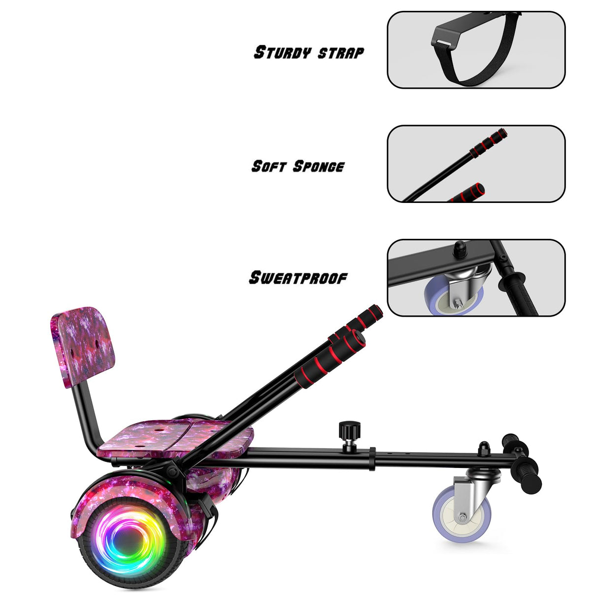 SISIGAD Hoverboards con Hoverkart,Overboard con Hoverkart para niños, hoverboards con música bluetooth y luces LED