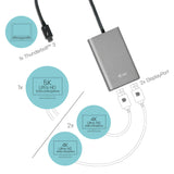 i-tec 3 Dual DisplayPort Video Adaptador para Thunderbolt 3 2X 4K 60Hz para MacOS Windows, Thunderbolt 3 a 2X displayport Adaptador