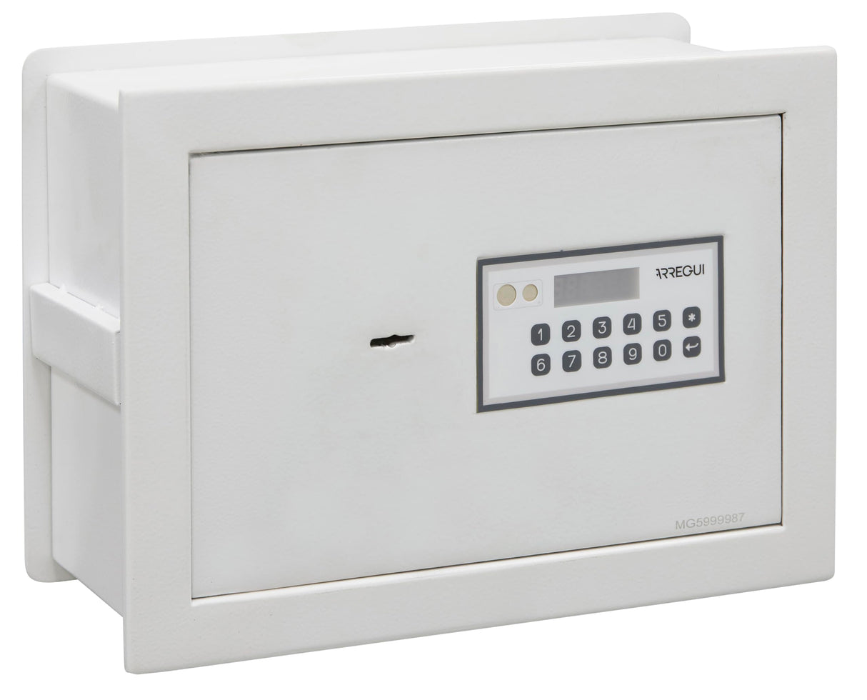 ARREGUI Magna 591020 Caja Fuerte Empotrable con Código y Llave | Caja de Doble Seguridad con Fondo Extensible para Dinero | Caja Fuerte de Pared Electrónica para Hogar u Oficina |26x36x15-25cm |14-23L