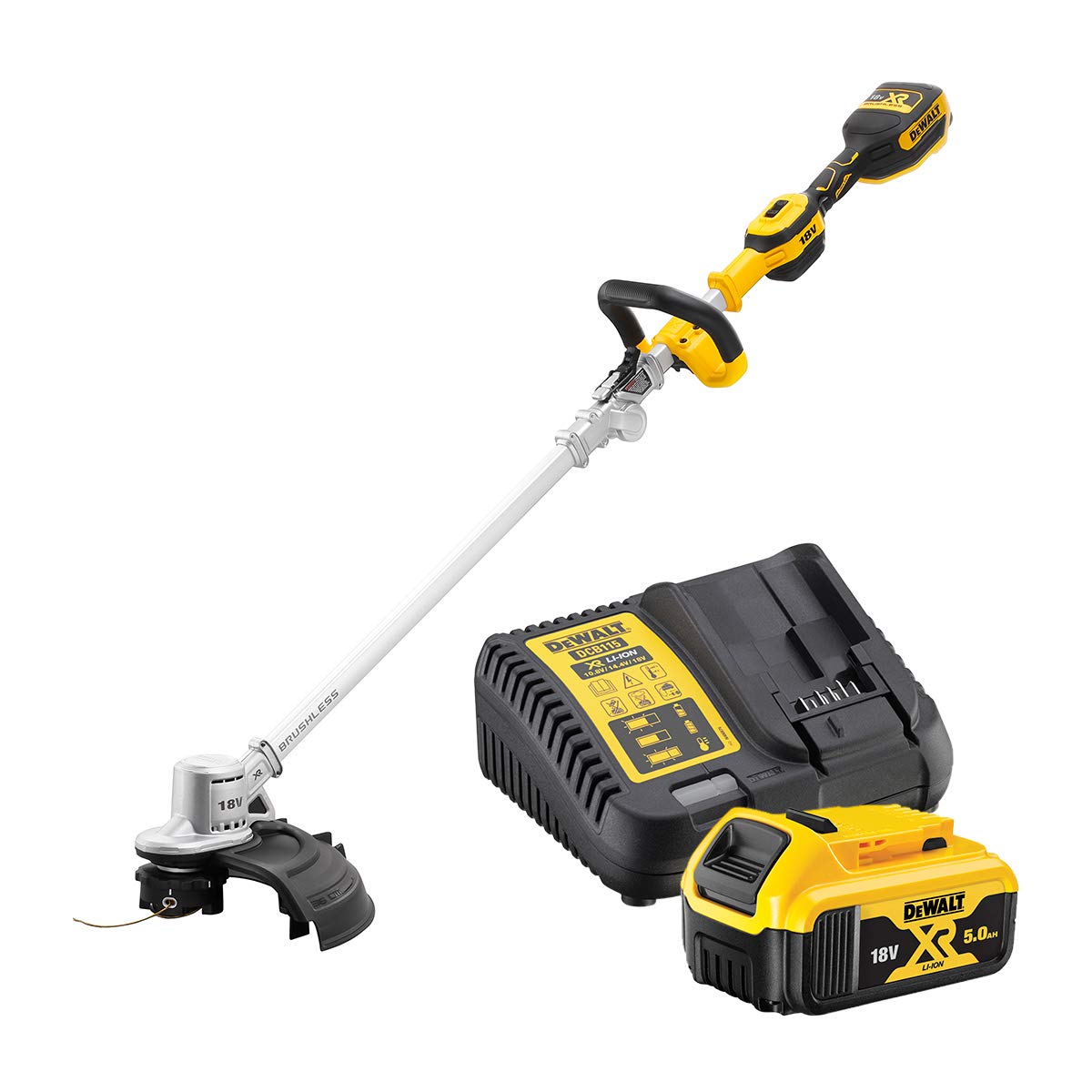 DEWALT DCMST561P1-QW - Corta Bordes sin escobillas XR 18V 36cm Mango Plegable con 1 batería Li-Ion 5,0Ah