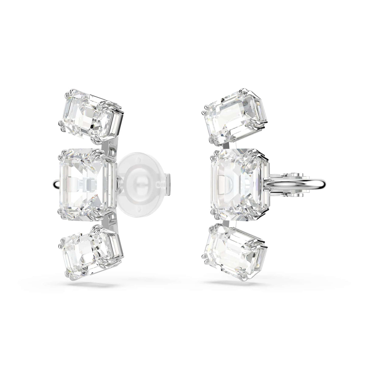 Swarovski Pendientes de clip Millenia, Talla octogonal, Blancos, Baño de rodio