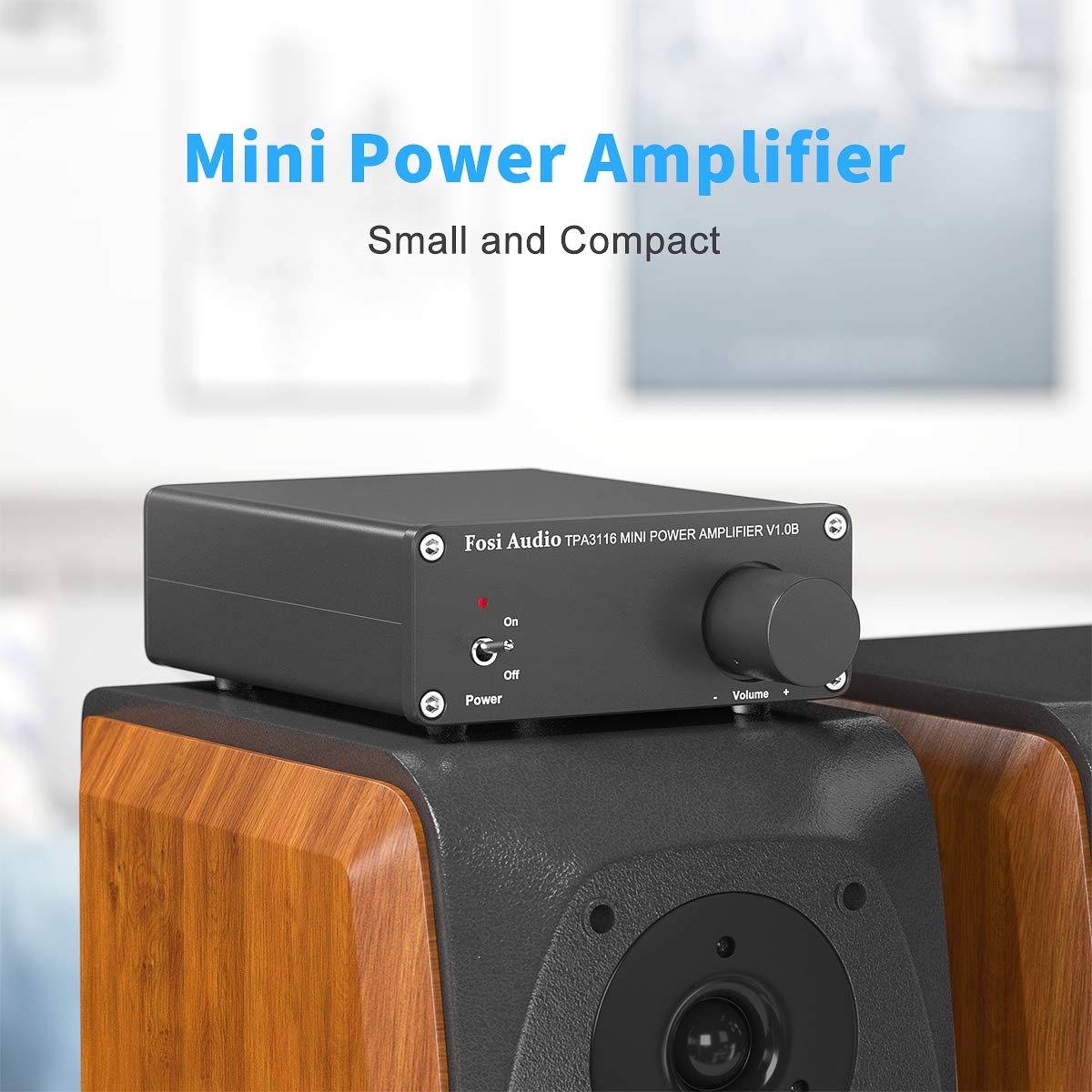 Fosi Audio V1.0B Altavoz Amplificador Estéreo 50W x 2, Amplificador de Audio de 2 Canales Mini HiFi Clase D Integrado TPA3116 con Fuente de Alimentación de 19V, 4.74A