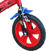 A.T.L.A.S. Bicicleta de 12 Pulgadas Equipada con 2 Frenos, Placa Frontal Decorativa, Guardabarros, cárter, estabilizadores y Casco Spiderman Incluido Delantera, Niños, Rojo idéntico a Las Fotos, 12''