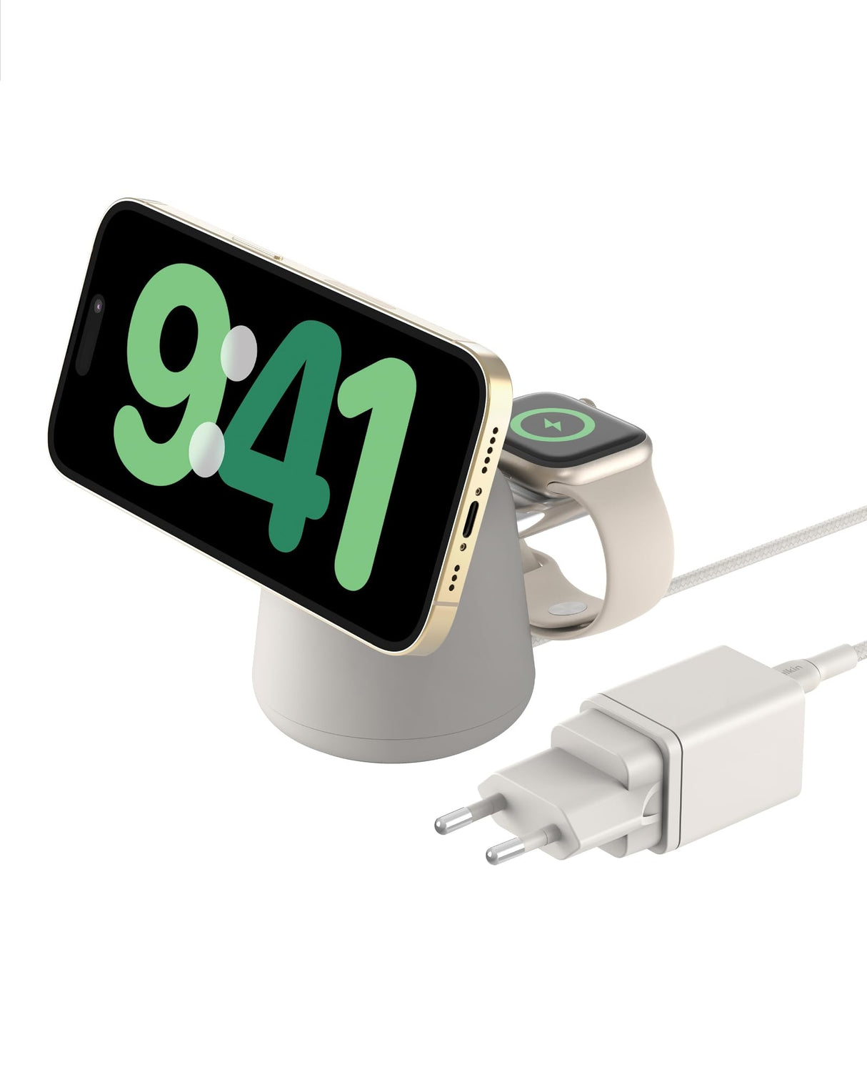 Belkin BoostCharge Pro Cargador inalámbrico 2 en 1 con Qi2 de 15 W, estación de Carga con MagSafe para iPhone Series 16, 15, 14, 13 y 12, Apple Watch, AirPods y Otros, Fuente de alimentación, Beis