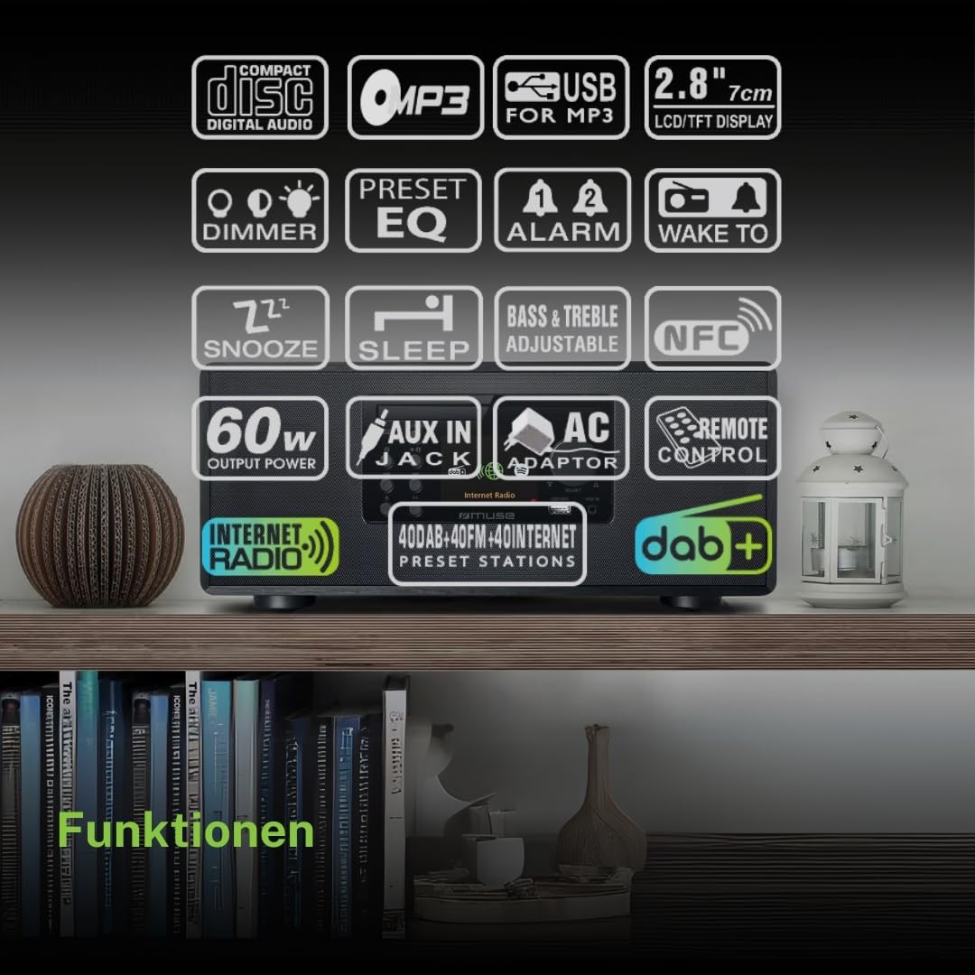 M-697 IDT Smart Micro System - Sistema Compacto de 60 W con Dab+, Radio por Internet, CD, Spotify y Bluetooth en diseño de Madera Noble