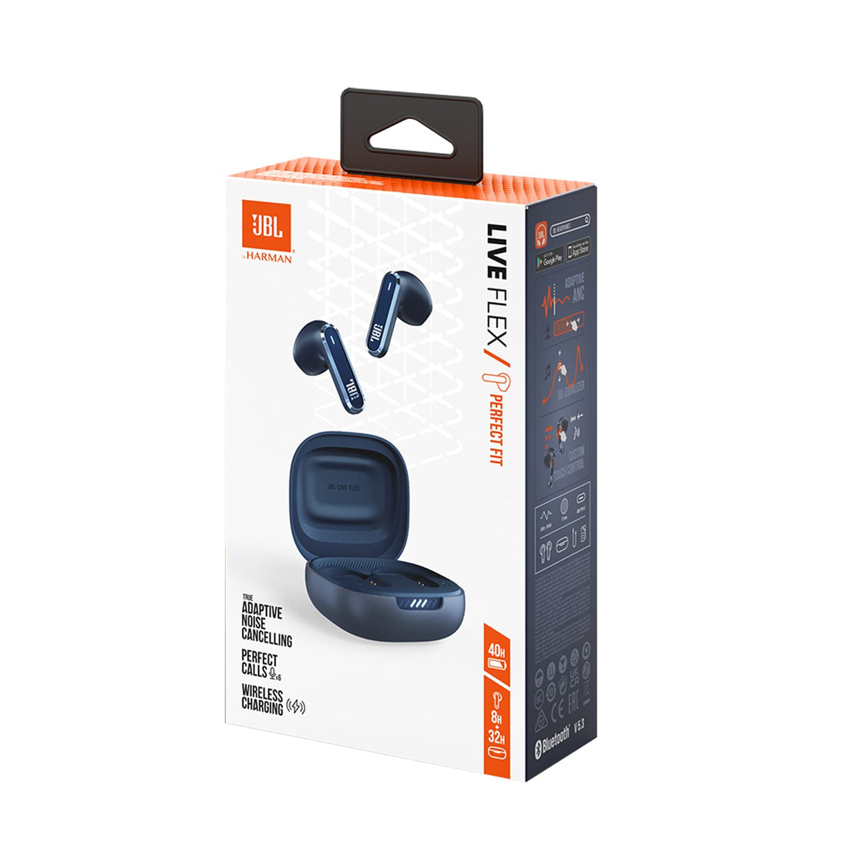 JBL Live Flex, Auriculares In Ear inalámbricos con estuche de carga inteligente, tecnología Bluetooth y de cancelación adaptativa de ruido, llamadas manos libres y hasta 40 horas de autonomía, azul