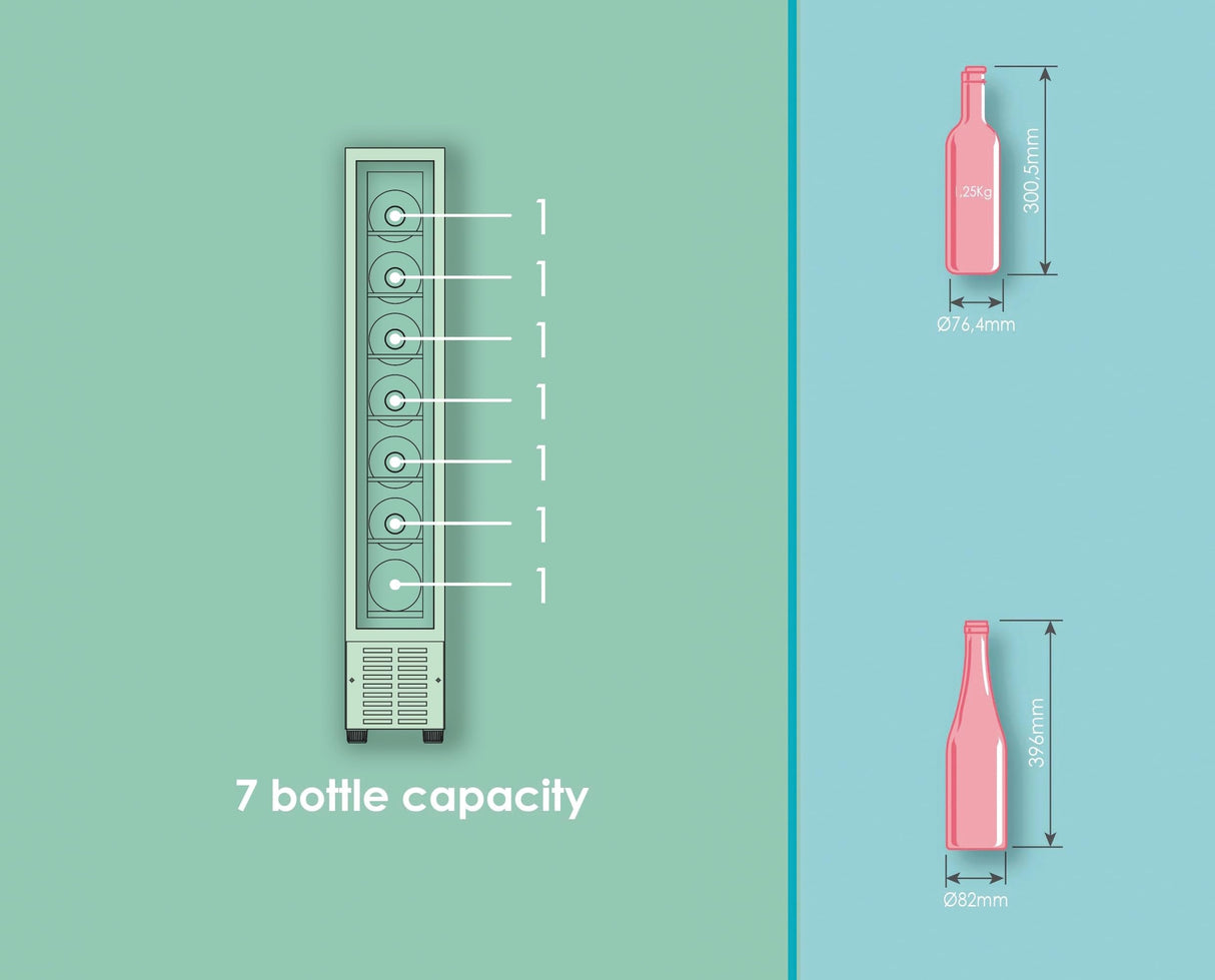 Candy DiVino CCVB 15/1, Vinoteca Integrable Estrecha, 20L, 7 Botellas, Puerta Reversible, 6 Baldas, Tratamiento Anti-UV, Compresor Antivibraciones, LED, Temperatura 5º a 18º, 39DB, Clase C, Negro