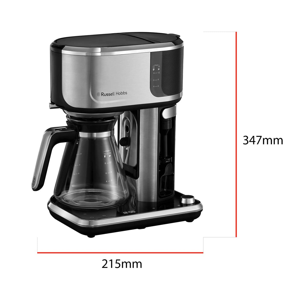 Russell Hobbs Cafetera de Goteo Attentiv, Jarra Cristal 1,25L, Filtro Extraíble, Táctil, Dispensación Automática, Vaporizador Leche, Cuchara Medidora, Programable, Acero Inoxidable, Plata - 26230-56