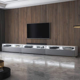 SELSEY REDNAW - Mueble de TV Moderno con 3 cajones, 300 cm, Color Blanco Mate, Gris Brillante, iluminación LED