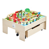 VEVOR Mesa de Actividad de Tren 100 Piezas de Madera 79x64x33 cm Mesa de Juegos de Tren Circuito de Ferroviarias Juguetes Creativos con Cajón Rodante de Almacenamiento para Facilitar Organización
