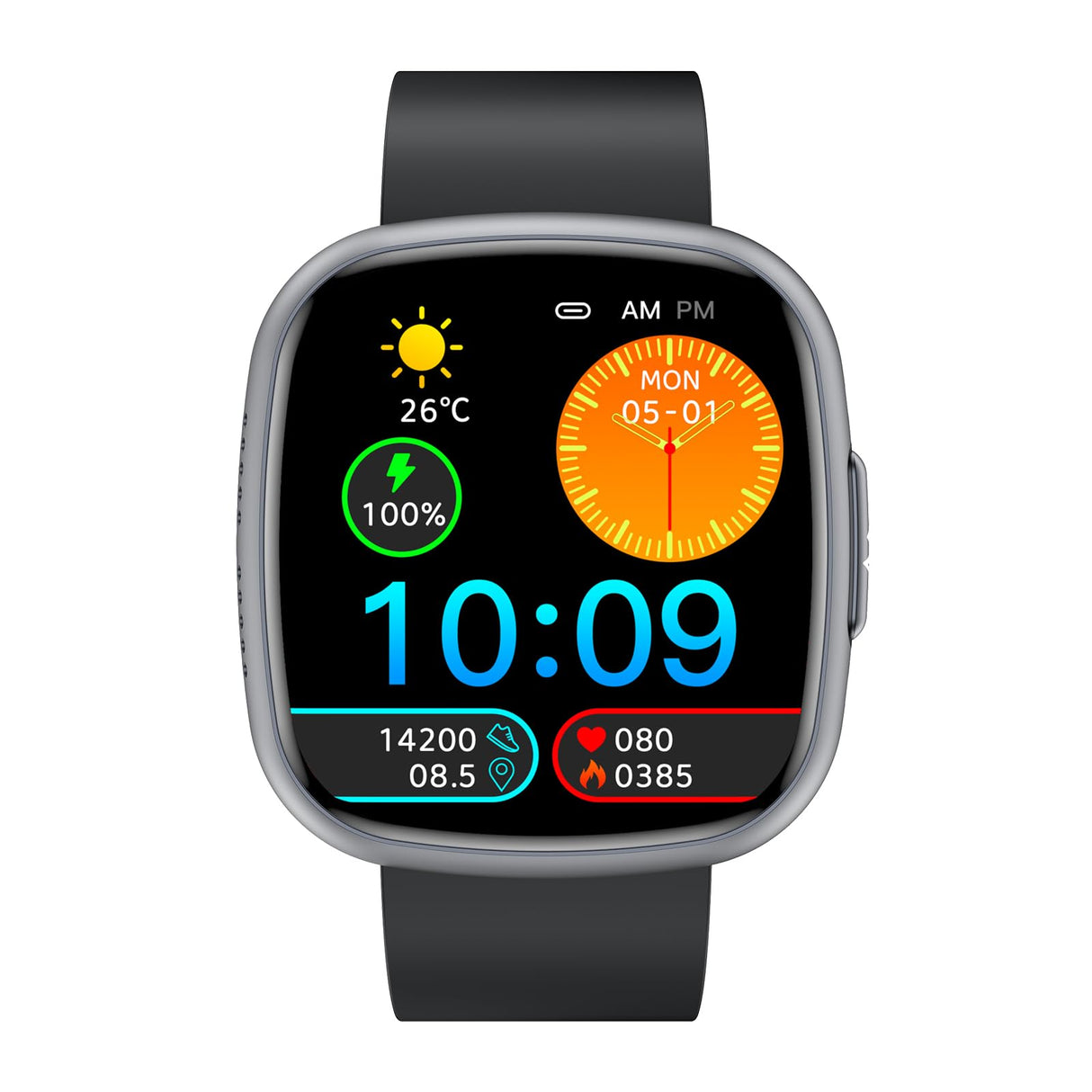 Knauermann Neo 2 (2025) - Negro Rectangular - Reloj Inteligente de Salud, Negro, Höhe: 42mm; Breite: 40mm; Dicke: 10,9mm, Rectangular