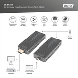 DIGITUS Juego de Extensores de Vídeo Inalámbricos - 30 m de Alcance - Ultra-HD 4k/30Hz - Transmisor con Conector USB-C y Receptor con Conector HDMI - Punto a Punto - Plug&Play - Negro-Plata