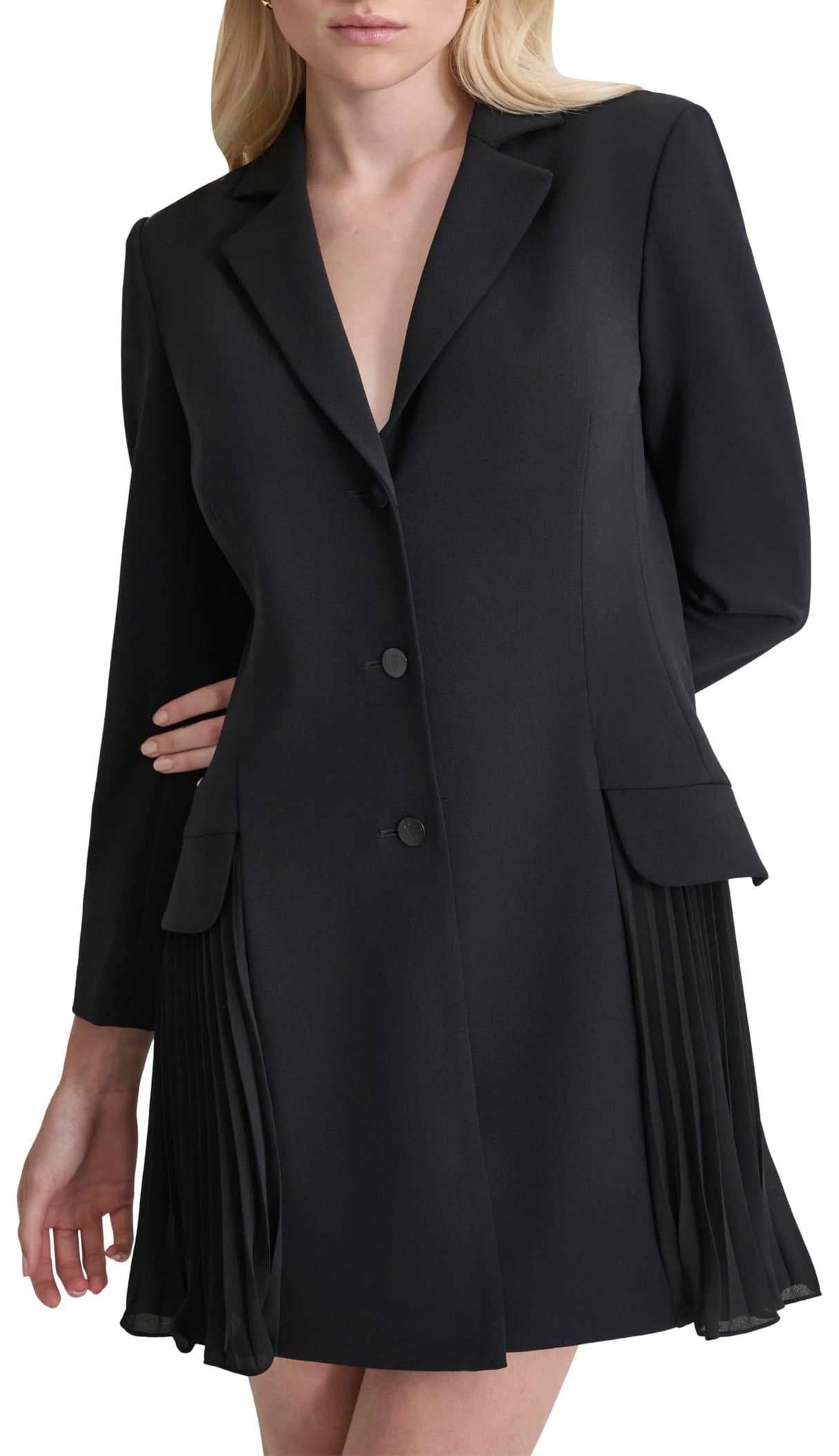 DKNY L/S Pleated Shirts Dress Vestido, Negro, 40 Mujeres